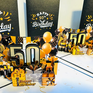50th Golden Happy Birthday with Presents Origami Pop Cards 3D Pop Up Greeting Card Thank You Handmade Gift Thinking of You Happy Birthday Occasion Australiana Celebrate the Beauty and Happiness During Special Day Best Wishes Gift