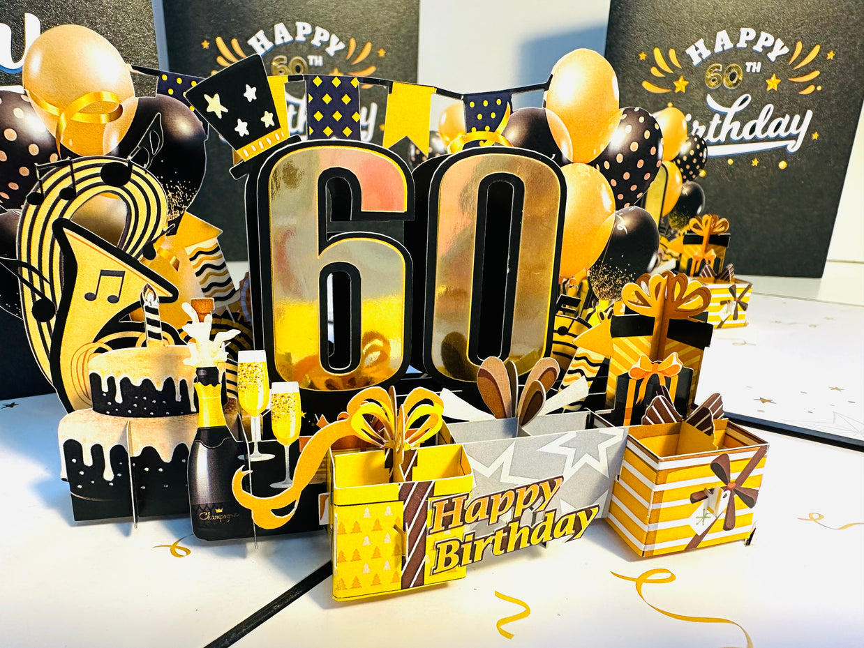60th Golden Happy Birthday with Presents Origami Pop Cards 3D Pop Up Greeting Card Thank You Handmade Gift Thinking of You Happy Birthday Occasion Australiana Celebrate the Beauty and Happiness During Special Day Best Wishes Gift