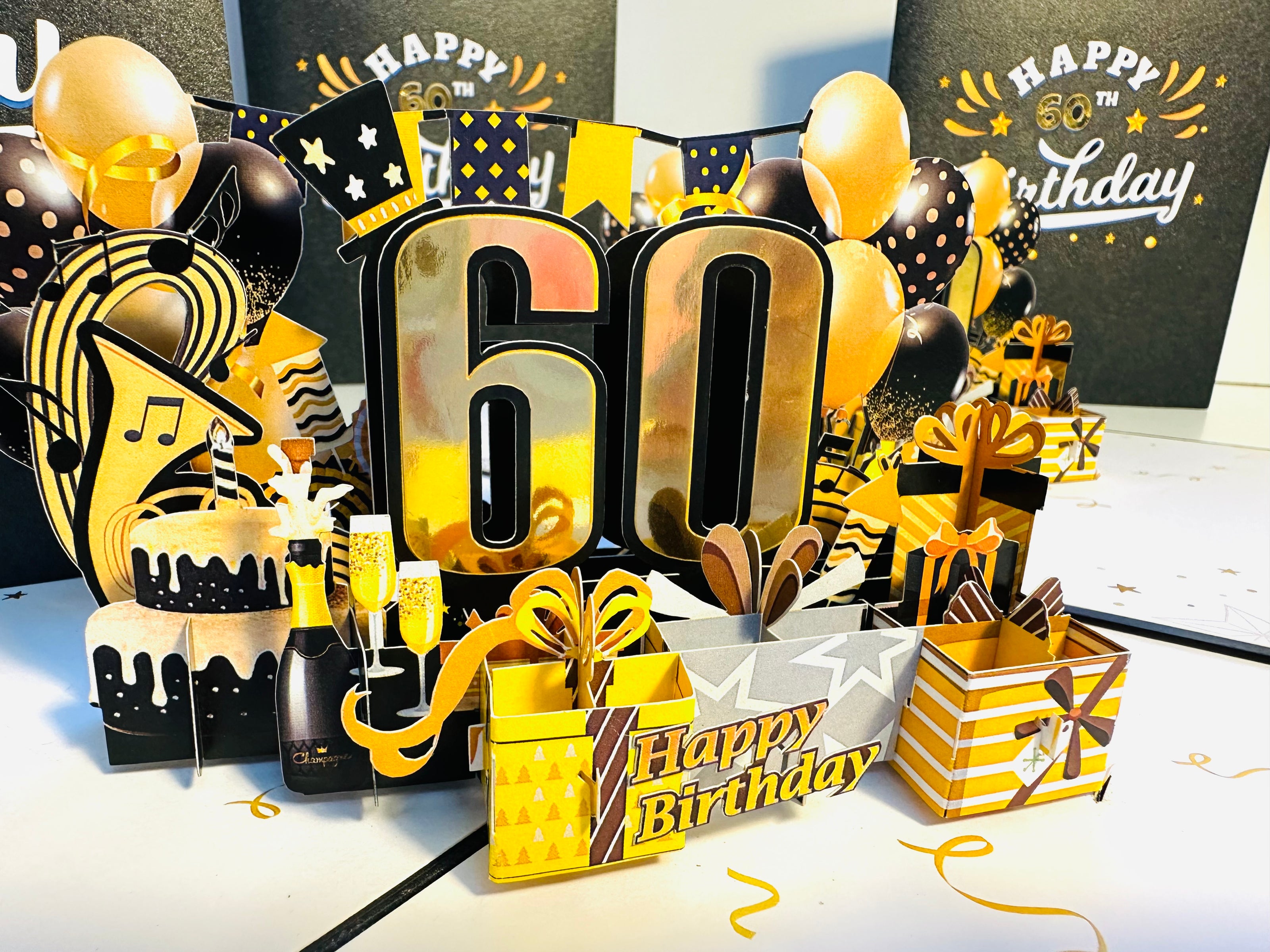 60th Golden Happy Birthday with Presents Origami Pop Cards 3D Pop Up Greeting Card Thank You Handmade Gift Thinking of You Happy Birthday Occasion Australiana Celebrate the Beauty and Happiness During Special Day Best Wishes Gift