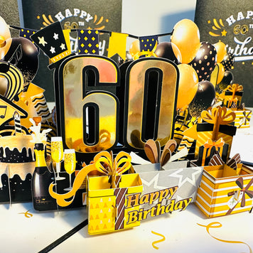 60th Golden Happy Birthday with Presents Origami Pop Cards 3D Pop Up Greeting Card Thank You Handmade Gift Thinking of You Happy Birthday Occasion Australiana Celebrate the Beauty and Happiness During Special Day Best Wishes Gift