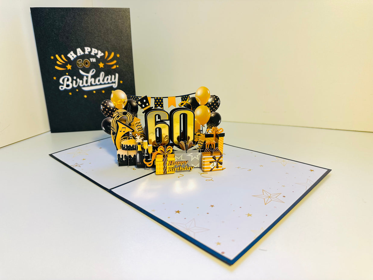 60th Golden Happy Birthday with Presents Origami Pop Cards 3D Pop Up Greeting Card Thank You Handmade Gift Thinking of You Happy Birthday Occasion Australiana Celebrate the Beauty and Happiness During Special Day Best Wishes Gift