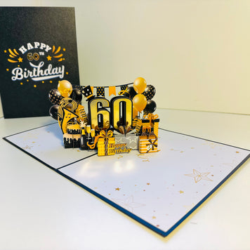 60th Golden Happy Birthday with Presents Origami Pop Cards 3D Pop Up Greeting Card Thank You Handmade Gift Thinking of You Happy Birthday Occasion Australiana Celebrate the Beauty and Happiness During Special Day Best Wishes Gift