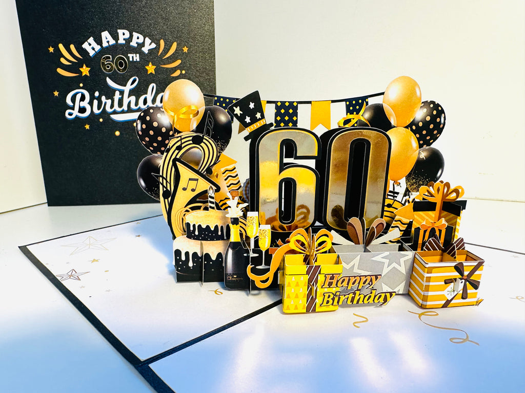 60th Golden Happy Birthday with Presents Origami Pop Cards 3D Pop Up Greeting Card Thank You Handmade Gift Thinking of You Happy Birthday Occasion Australiana Celebrate the Beauty and Happiness During Special Day Best Wishes Gift