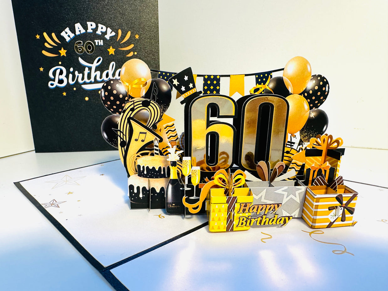 60th Golden Happy Birthday with Presents Origami Pop Cards 3D Pop Up Greeting Card Thank You Handmade Gift Thinking of You Happy Birthday Occasion Australiana Celebrate the Beauty and Happiness During Special Day Best Wishes Gift
