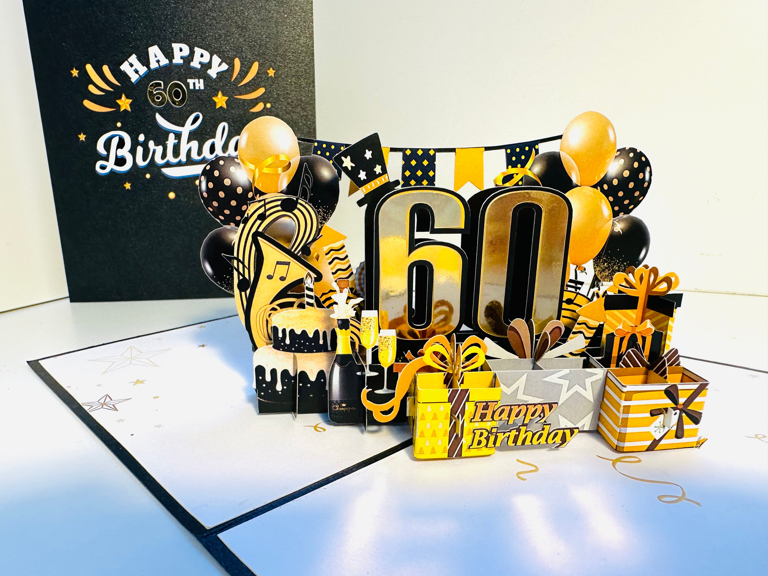 60th Golden Happy Birthday with Presents Origami Pop Cards 3D Pop Up Greeting Card Thank You Handmade Gift Thinking of You Happy Birthday Occasion Australiana Celebrate the Beauty and Happiness During Special Day Best Wishes Gift
