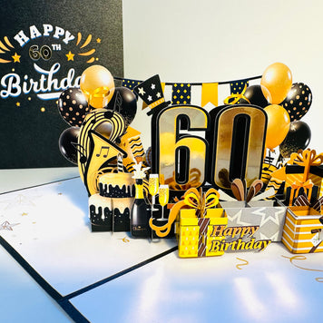 60th Golden Happy Birthday with Presents Origami Pop Cards 3D Pop Up Greeting Card Thank You Handmade Gift Thinking of You Happy Birthday Occasion Australiana Celebrate the Beauty and Happiness During Special Day Best Wishes Gift
