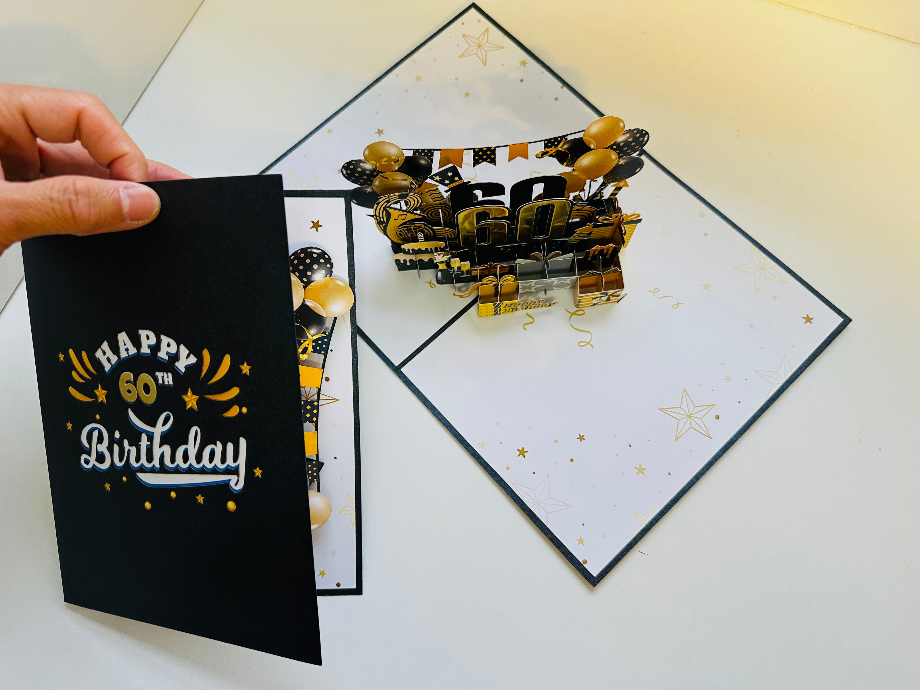 60th Golden Happy Birthday with Presents Origami Pop Cards 3D Pop Up Greeting Card Thank You Handmade Gift Thinking of You Happy Birthday Occasion Australiana Celebrate the Beauty and Happiness During Special Day Best Wishes Gift