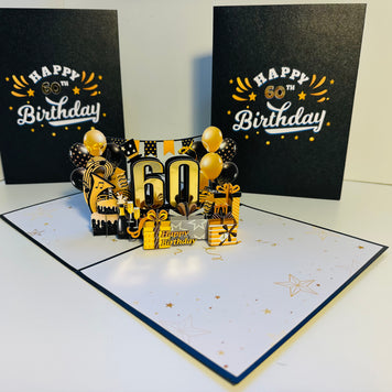 60th Golden Happy Birthday with Presents Origami Pop Cards 3D Pop Up Greeting Card Thank You Handmade Gift Thinking of You Happy Birthday Occasion Australiana Celebrate the Beauty and Happiness During Special Day Best Wishes Gift