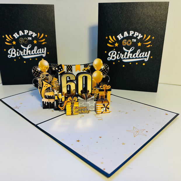 60th Golden Happy Birthday with Presents Origami Pop Cards 3D Pop Up Greeting Card Thank You Handmade Gift Thinking of You Happy Birthday Occasion Australiana Celebrate the Beauty and Happiness During Special Day Best Wishes Gift