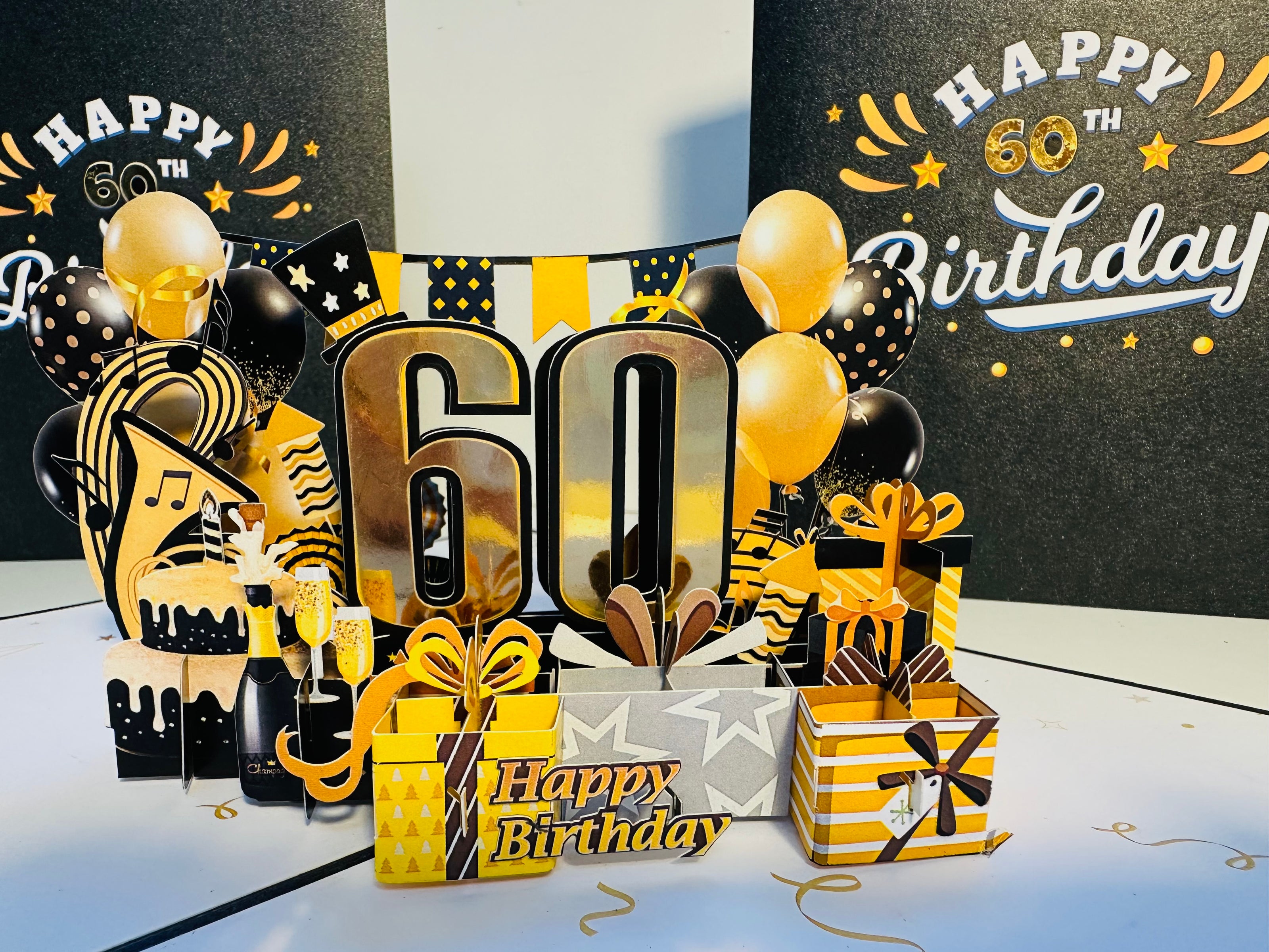 60th Golden Happy Birthday with Presents Origami Pop Cards 3D Pop Up Greeting Card Thank You Handmade Gift Thinking of You Happy Birthday Occasion Australiana Celebrate the Beauty and Happiness During Special Day Best Wishes Gift