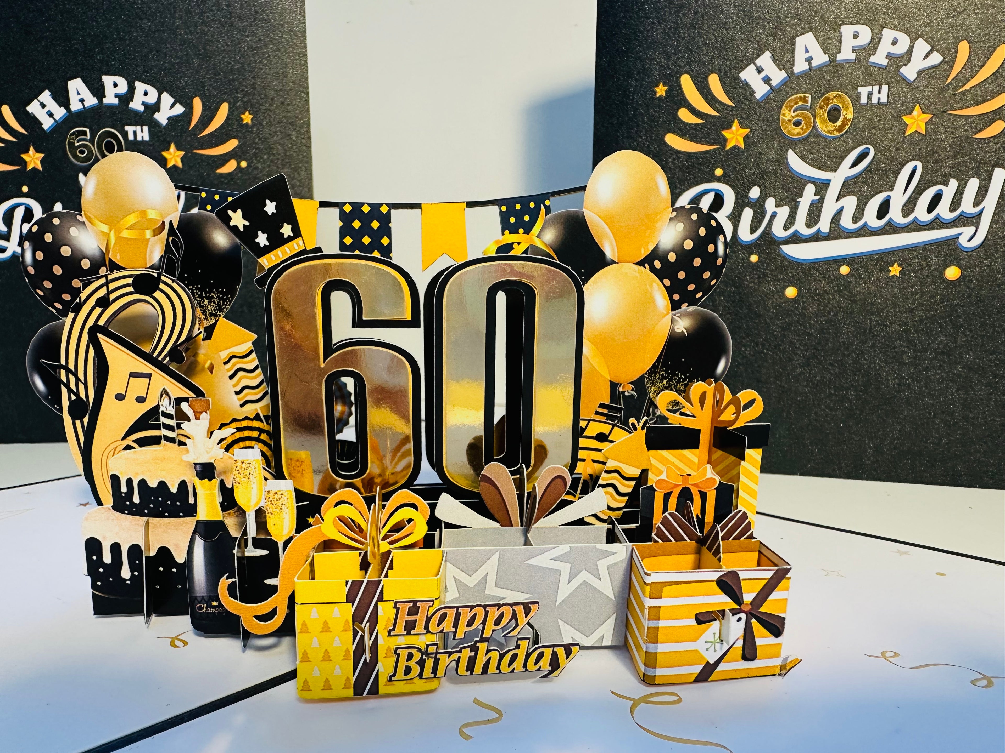 60th Golden Happy Birthday with Presents Origami Pop Cards 3D Pop Up Greeting Card Thank You Handmade Gift Thinking of You Happy Birthday Occasion Australiana Celebrate the Beauty and Happiness During Special Day Best Wishes Gift