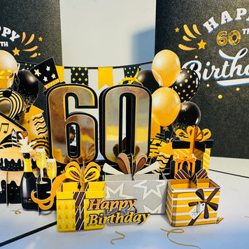 60th Golden Happy Birthday with Presents Origami Pop Cards 3D Pop Up Greeting Card Thank You Handmade Gift Thinking of You Happy Birthday Occasion Australiana Celebrate the Beauty and Happiness During Special Day Best Wishes Gift