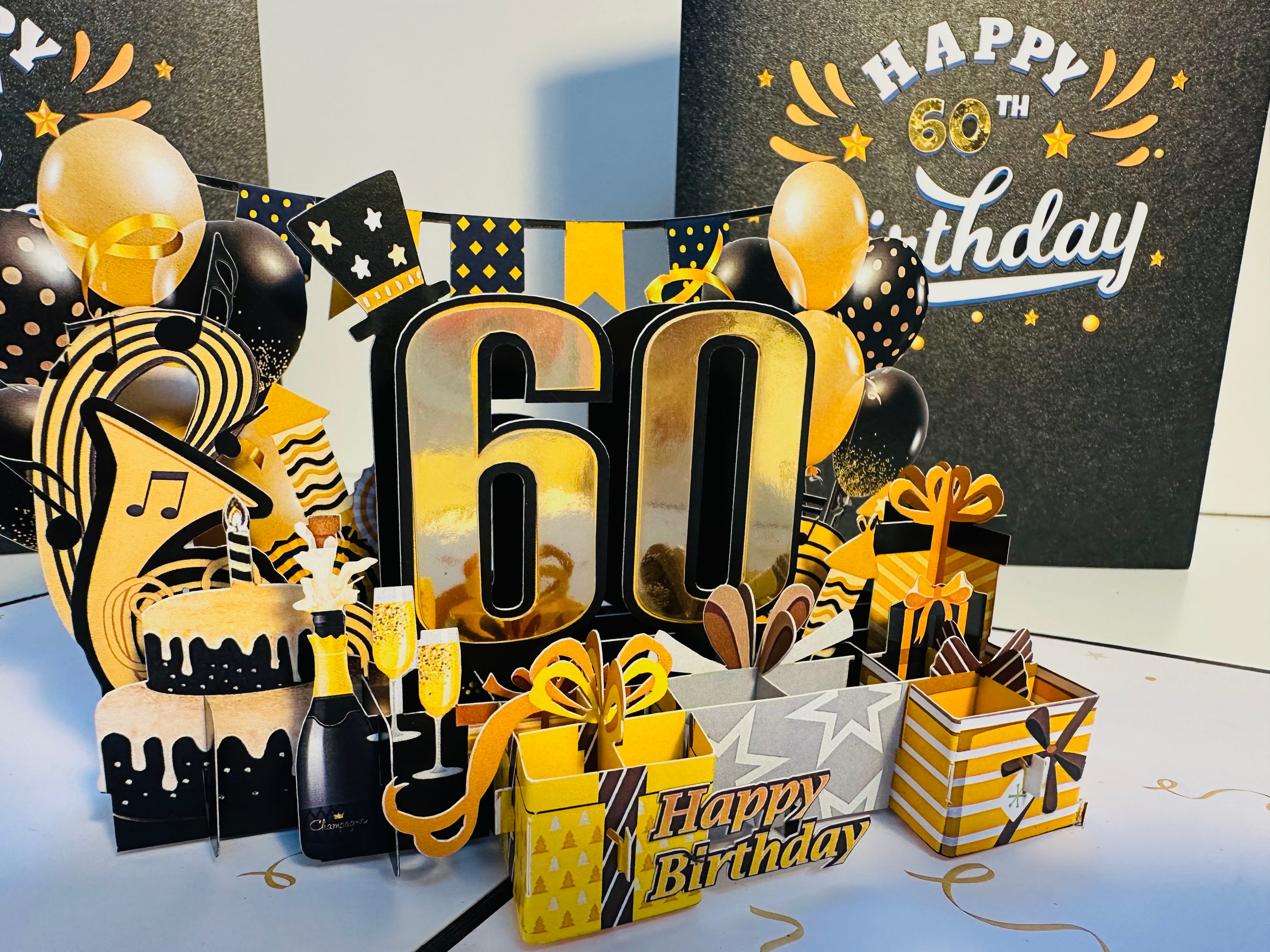 60th Golden Happy Birthday with Presents Origami Pop Cards 3D Pop Up Greeting Card Thank You Handmade Gift Thinking of You Happy Birthday Occasion Australiana Celebrate the Beauty and Happiness During Special Day Best Wishes Gift
