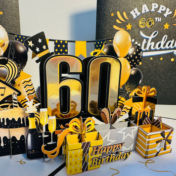 60th Golden Happy Birthday with Presents Origami Pop Cards 3D Pop Up Greeting Card Thank You Handmade Gift Thinking of You Happy Birthday Occasion Australiana Celebrate the Beauty and Happiness During Special Day Best Wishes Gift