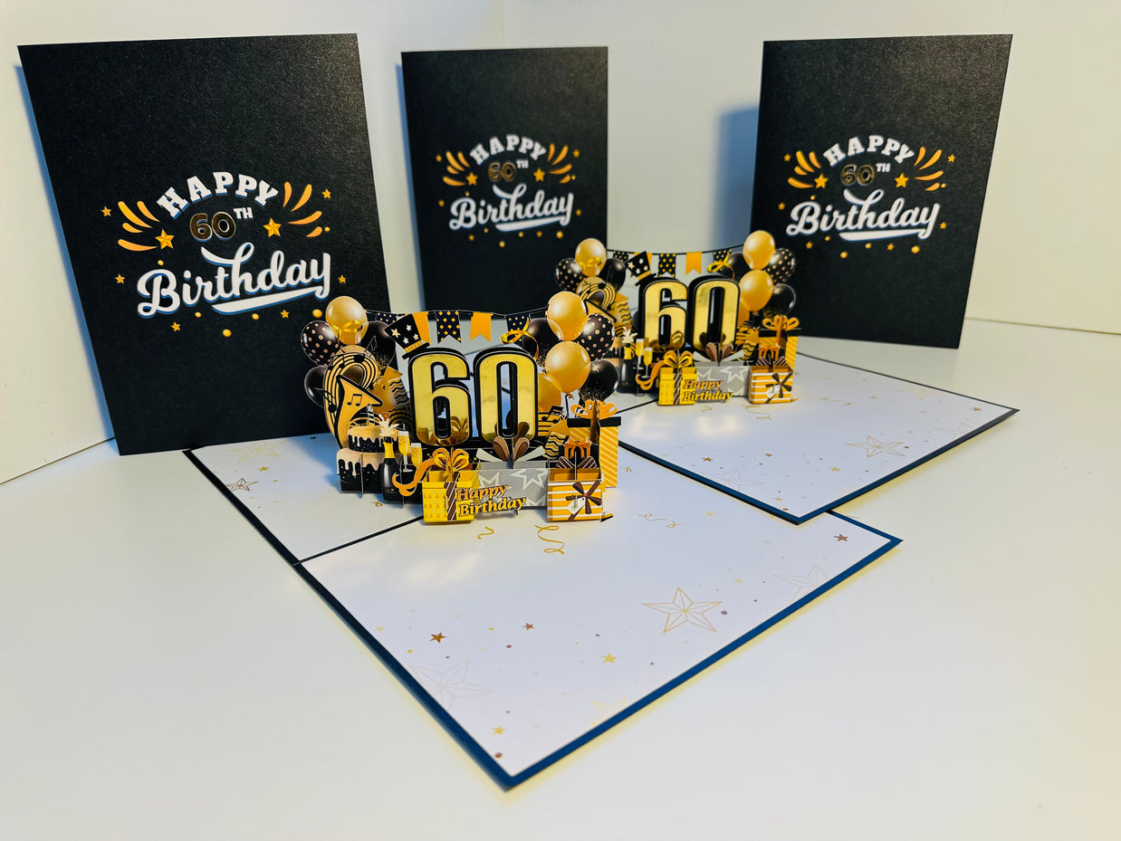 60th Golden Happy Birthday with Presents Origami Pop Cards 3D Pop Up Greeting Card Thank You Handmade Gift Thinking of You Happy Birthday Occasion Australiana Celebrate the Beauty and Happiness During Special Day Best Wishes Gift