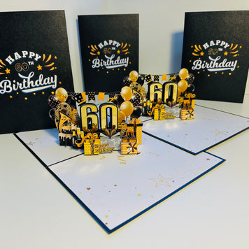 60th Golden Happy Birthday with Presents Origami Pop Cards 3D Pop Up Greeting Card Thank You Handmade Gift Thinking of You Happy Birthday Occasion Australiana Celebrate the Beauty and Happiness During Special Day Best Wishes Gift