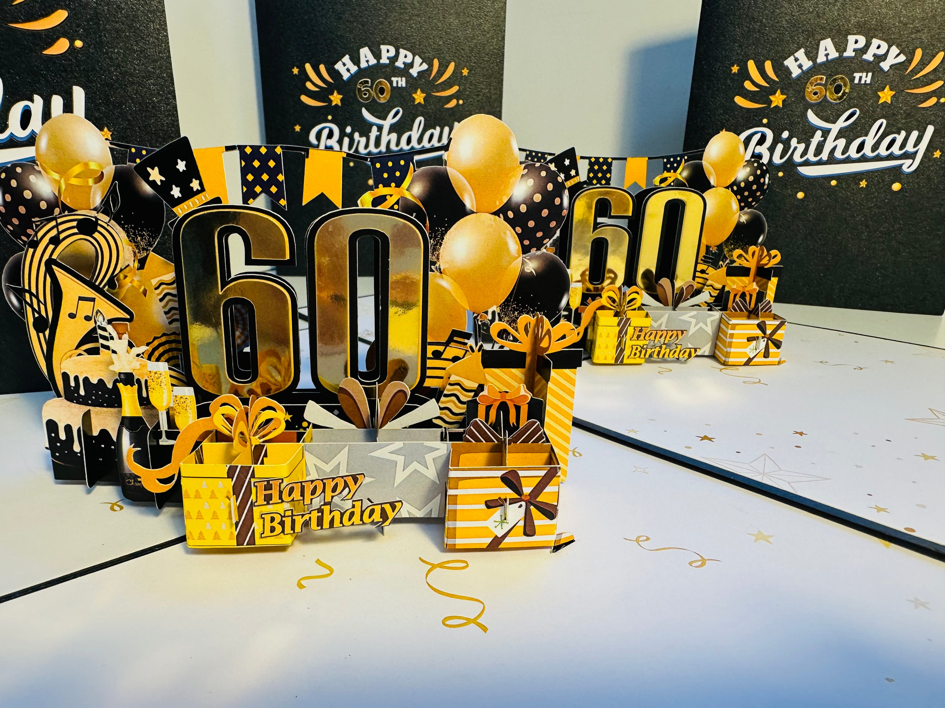 60th Golden Happy Birthday with Presents Origami Pop Cards 3D Pop Up Greeting Card Thank You Handmade Gift Thinking of You Happy Birthday Occasion Australiana Celebrate the Beauty and Happiness During Special Day Best Wishes Gift