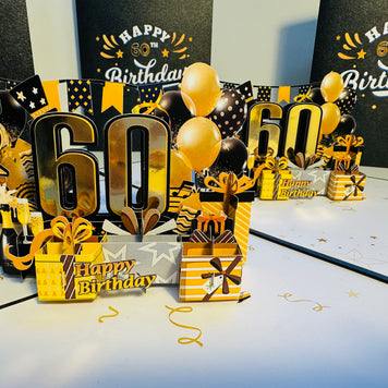 60th Golden Happy Birthday with Presents Origami Pop Cards 3D Pop Up Greeting Card Thank You Handmade Gift Thinking of You Happy Birthday Occasion Australiana Celebrate the Beauty and Happiness During Special Day Best Wishes Gift