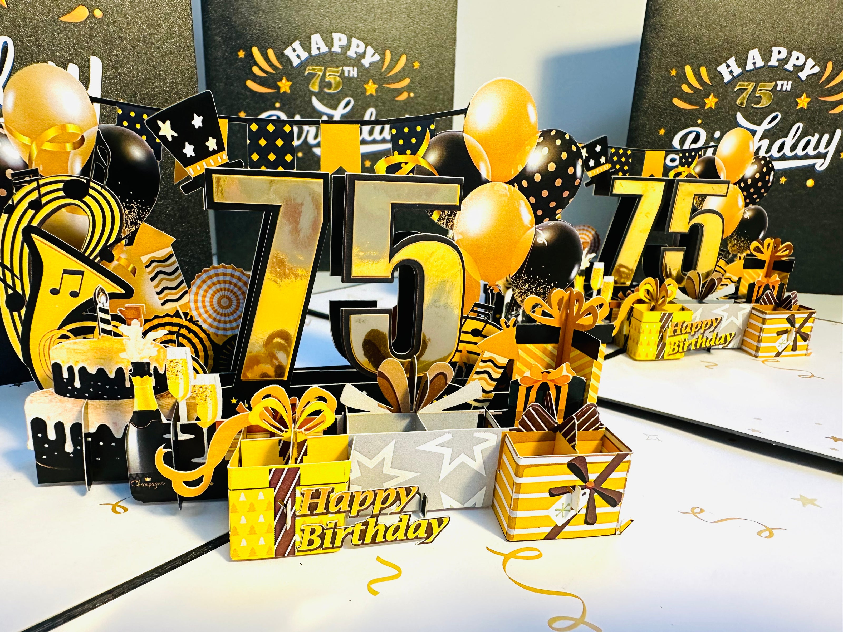 75th Golden Happy Birthday with Presents Origami Pop Cards 3D Pop Up Greeting Card Thank You Handmade Gift Thinking of You Happy Birthday Occasion Australiana Celebrate the Beauty and Happiness During Special Day Best Wishes Gift
