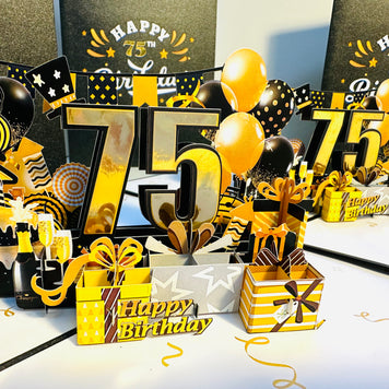 75th Golden Happy Birthday with Presents Origami Pop Cards 3D Pop Up Greeting Card Thank You Handmade Gift Thinking of You Happy Birthday Occasion Australiana Celebrate the Beauty and Happiness During Special Day Best Wishes Gift