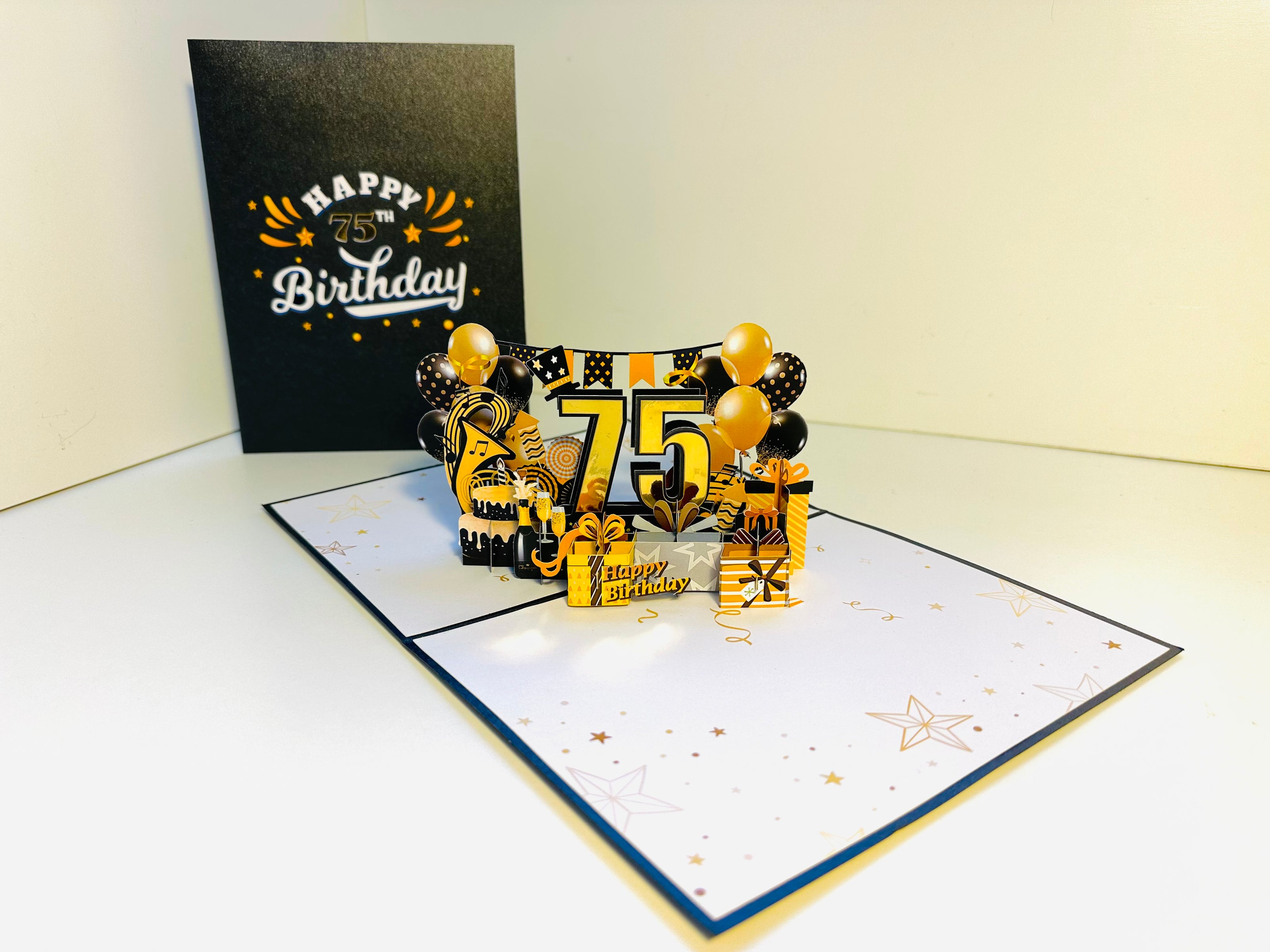 75th Golden Happy Birthday with Presents Origami Pop Cards 3D Pop Up Greeting Card Thank You Handmade Gift Thinking of You Happy Birthday Occasion Australiana Celebrate the Beauty and Happiness During Special Day Best Wishes Gift