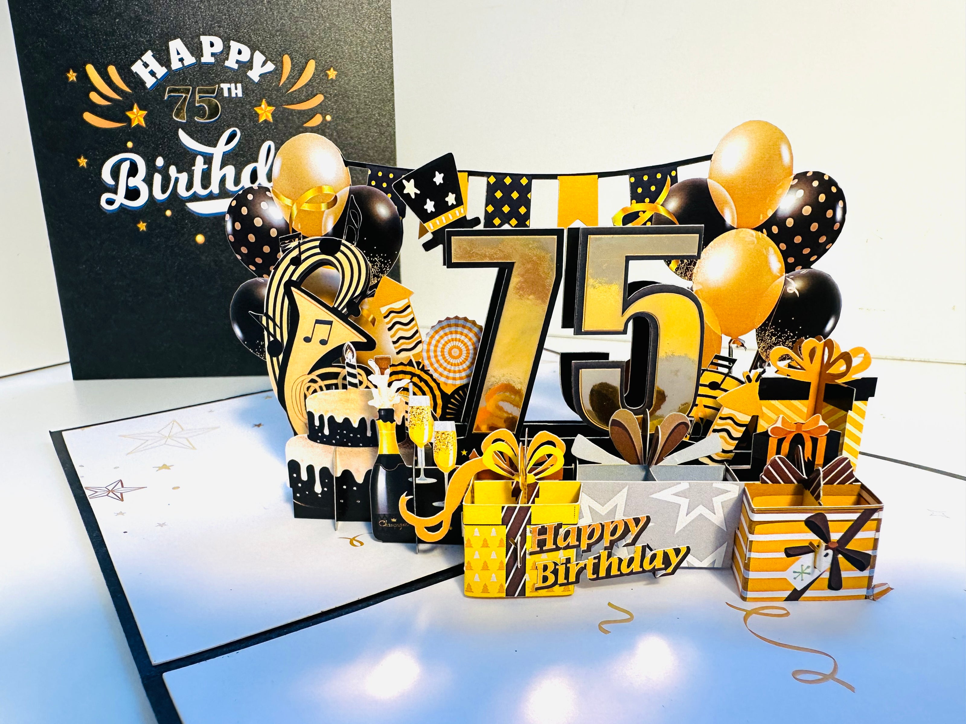 75th Golden Happy Birthday with Presents Origami Pop Cards 3D Pop Up Greeting Card Thank You Handmade Gift Thinking of You Happy Birthday Occasion Australiana Celebrate the Beauty and Happiness During Special Day Best Wishes Gift