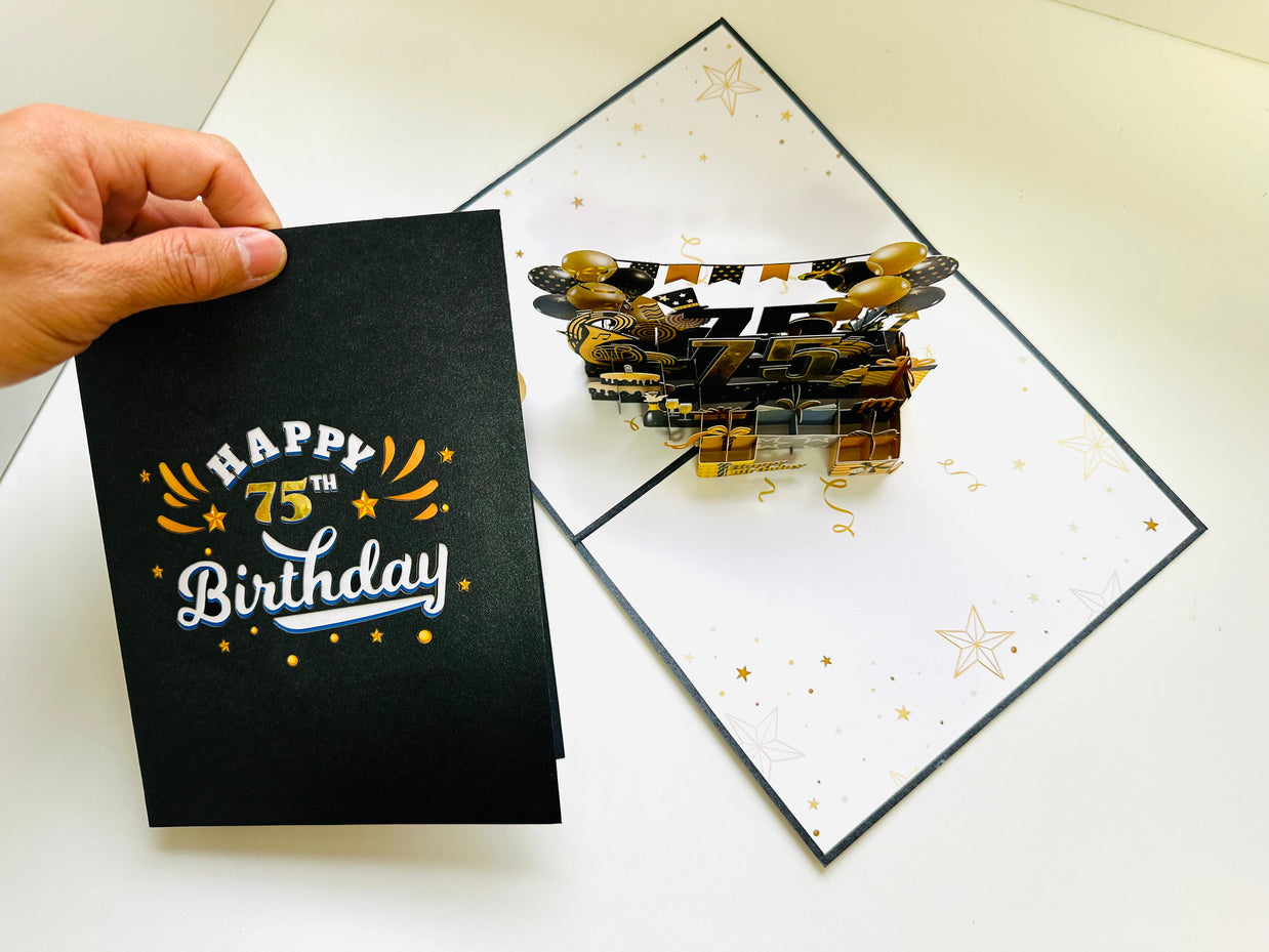 75th Golden Happy Birthday with Presents Origami Pop Cards 3D Pop Up Greeting Card Thank You Handmade Gift Thinking of You Happy Birthday Occasion Australiana Celebrate the Beauty and Happiness During Special Day Best Wishes Gift