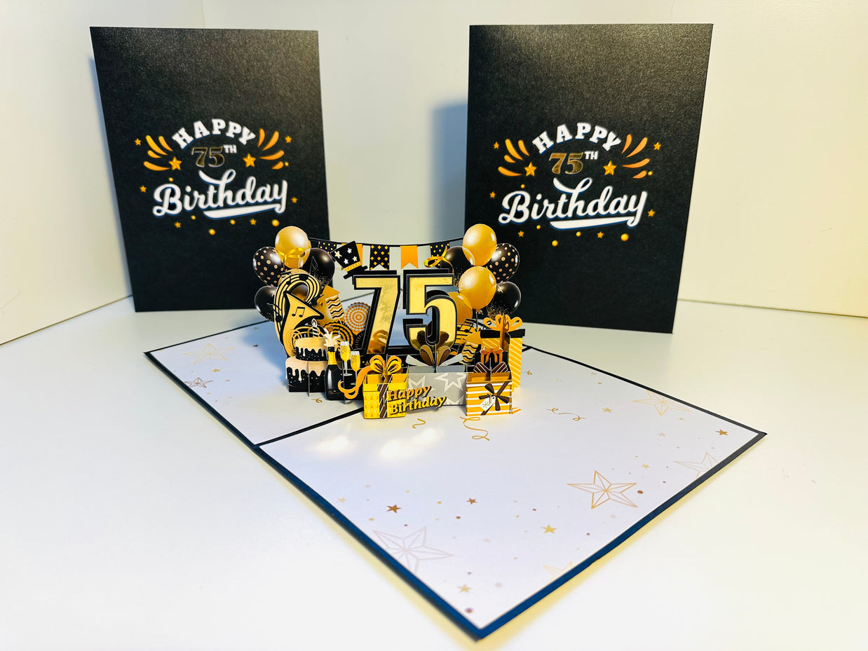 75th Golden Happy Birthday with Presents Origami Pop Cards 3D Pop Up Greeting Card Thank You Handmade Gift Thinking of You Happy Birthday Occasion Australiana Celebrate the Beauty and Happiness During Special Day Best Wishes Gift