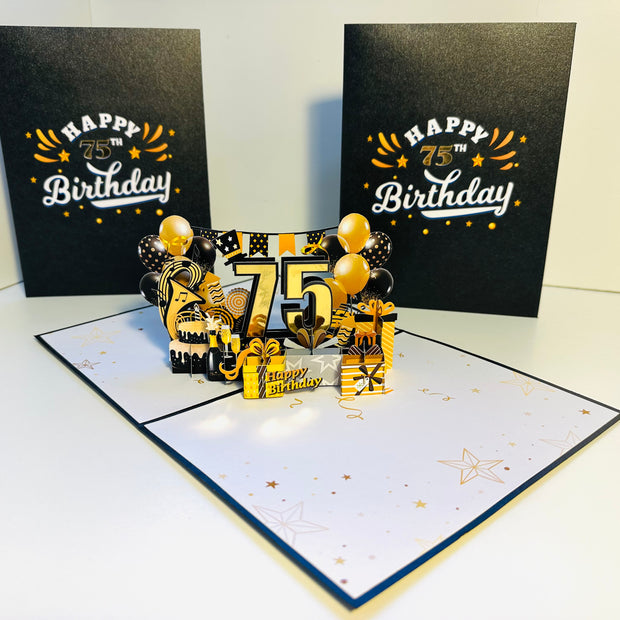 75th Golden Happy Birthday with Presents Origami Pop Cards 3D Pop Up Greeting Card Thank You Handmade Gift Thinking of You Happy Birthday Occasion Australiana Celebrate the Beauty and Happiness During Special Day Best Wishes Gift