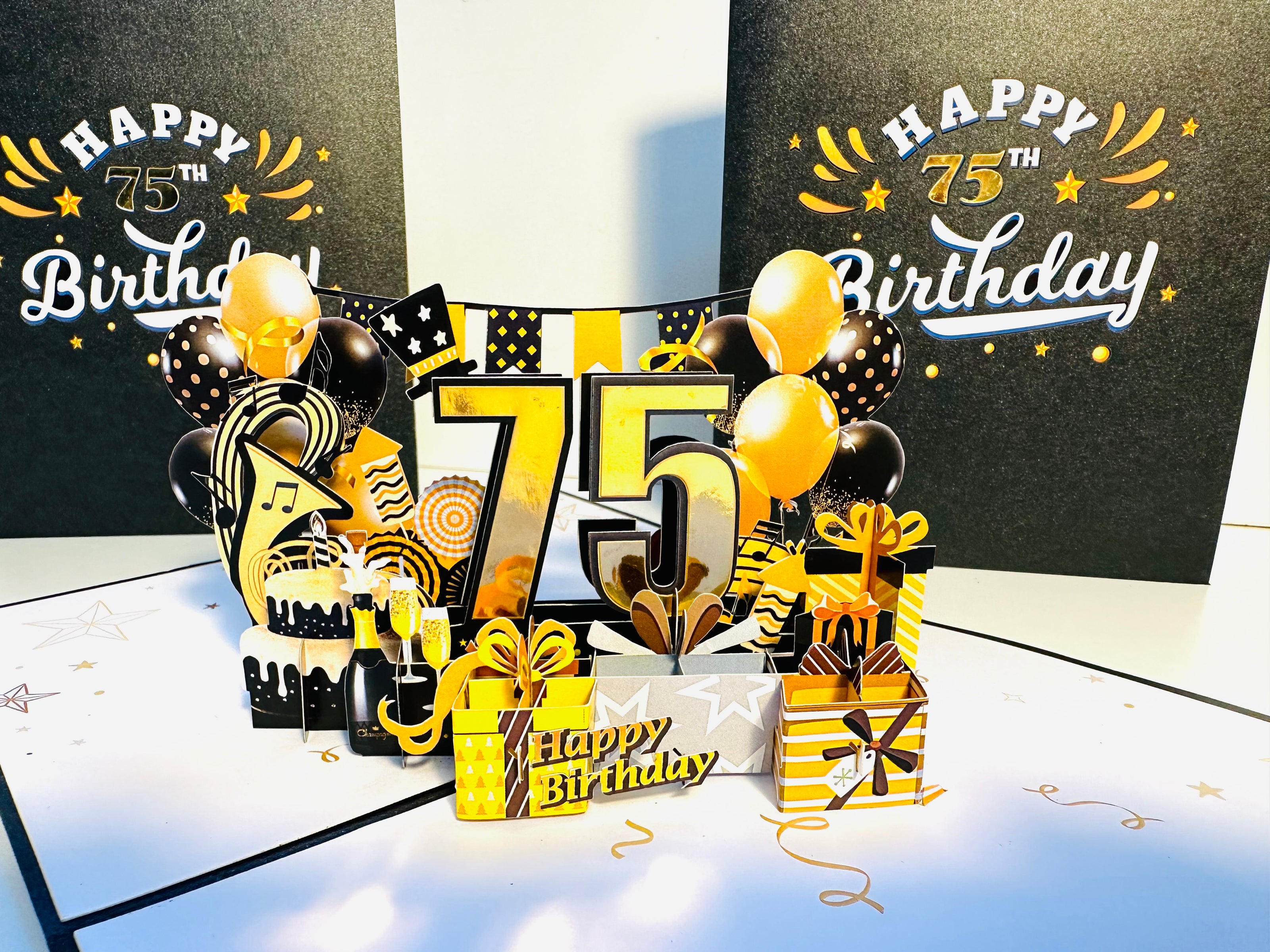 75th Golden Happy Birthday with Presents Origami Pop Cards 3D Pop Up Greeting Card Thank You Handmade Gift Thinking of You Happy Birthday Occasion Australiana Celebrate the Beauty and Happiness During Special Day Best Wishes Gift