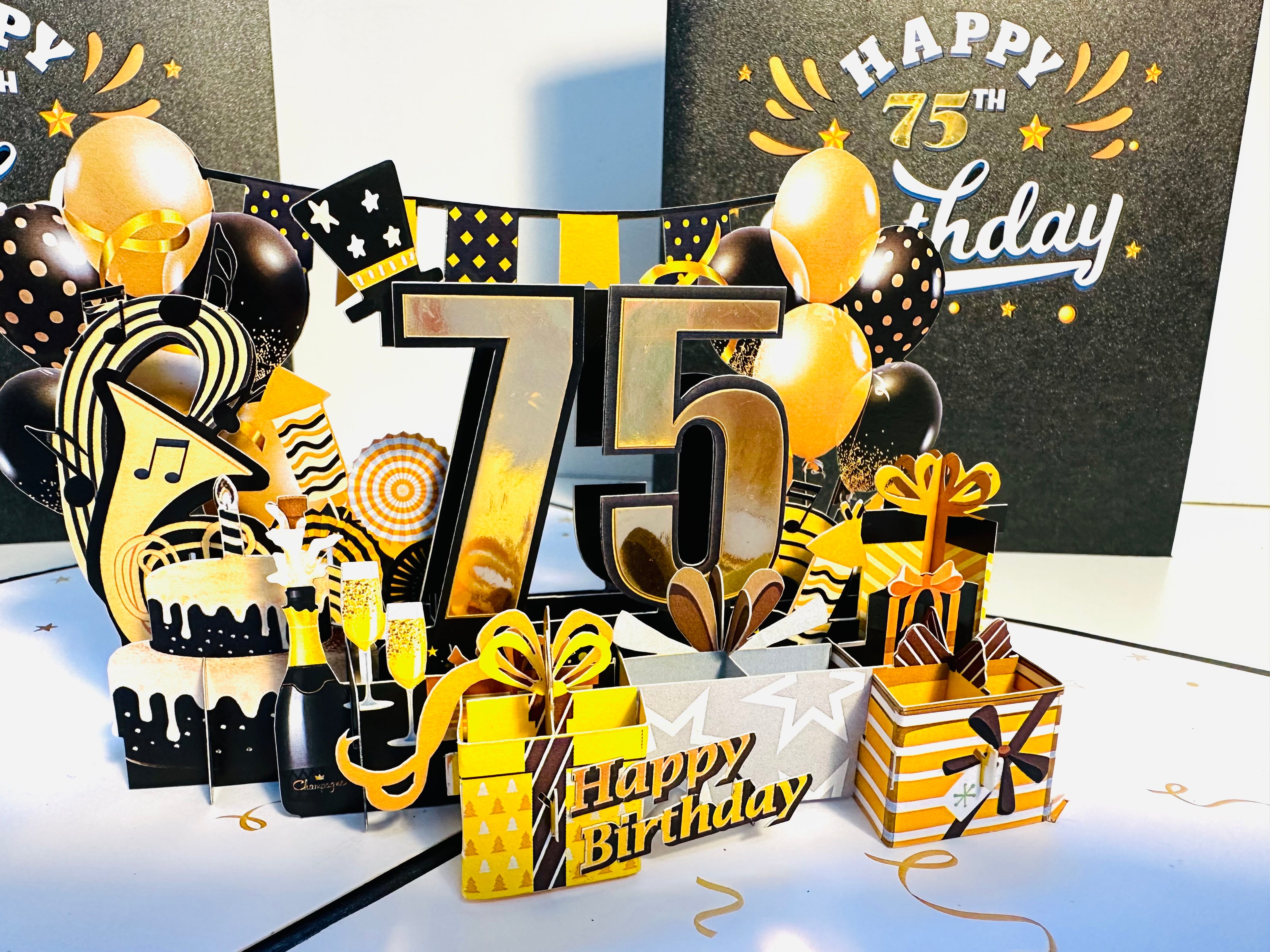 75th Golden Happy Birthday with Presents Origami Pop Cards 3D Pop Up Greeting Card Thank You Handmade Gift Thinking of You Happy Birthday Occasion Australiana Celebrate the Beauty and Happiness During Special Day Best Wishes Gift