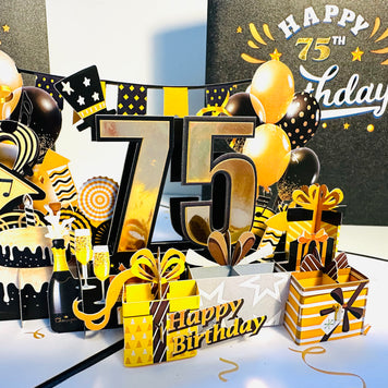 75th Golden Happy Birthday with Presents Origami Pop Cards 3D Pop Up Greeting Card Thank You Handmade Gift Thinking of You Happy Birthday Occasion Australiana Celebrate the Beauty and Happiness During Special Day Best Wishes Gift