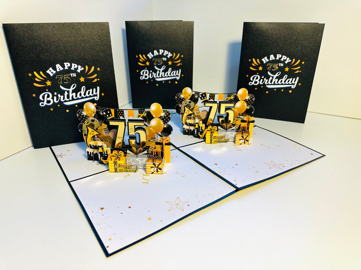 75th Golden Happy Birthday with Presents Origami Pop Cards 3D Pop Up Greeting Card Thank You Handmade Gift Thinking of You Happy Birthday Occasion Australiana Celebrate the Beauty and Happiness During Special Day Best Wishes Gift