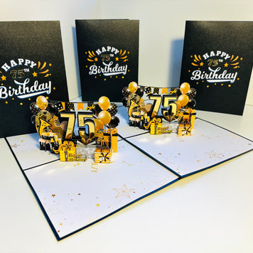 75th Golden Happy Birthday with Presents Origami Pop Cards 3D Pop Up Greeting Card Thank You Handmade Gift Thinking of You Happy Birthday Occasion Australiana Celebrate the Beauty and Happiness During Special Day Best Wishes Gift