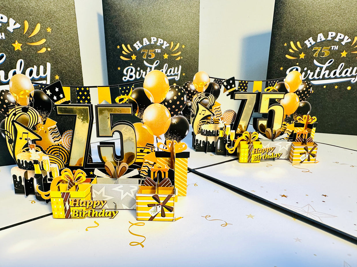 75th Golden Happy Birthday with Presents Origami Pop Cards 3D Pop Up Greeting Card Thank You Handmade Gift Thinking of You Happy Birthday Occasion Australiana Celebrate the Beauty and Happiness During Special Day Best Wishes Gift