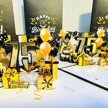 75th Golden Happy Birthday with Presents Origami Pop Cards 3D Pop Up Greeting Card Thank You Handmade Gift Thinking of You Happy Birthday Occasion Australiana Celebrate the Beauty and Happiness During Special Day Best Wishes Gift
