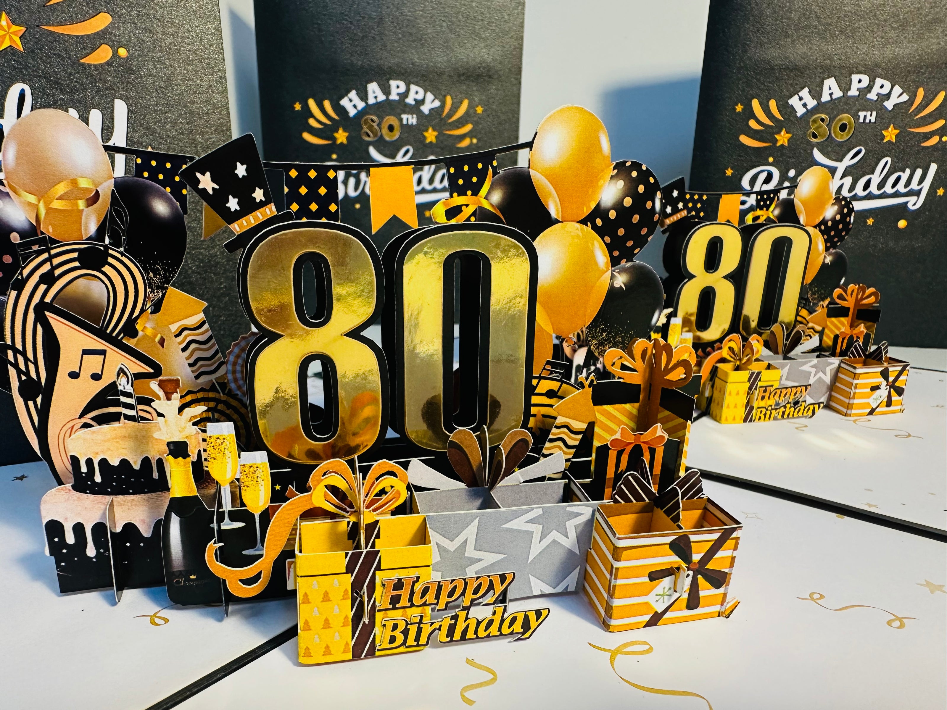 80th Golden Happy Birthday with Presents Origami Pop Cards 3D Pop Up Greeting Card Thank You Handmade Gift Thinking of You Happy Birthday Occasion Australiana Celebrate the Beauty and Happiness During Special Day Best Wishes Gift