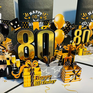 80th Golden Happy Birthday with Presents Origami Pop Cards 3D Pop Up Greeting Card Thank You Handmade Gift Thinking of You Happy Birthday Occasion Australiana Celebrate the Beauty and Happiness During Special Day Best Wishes Gift