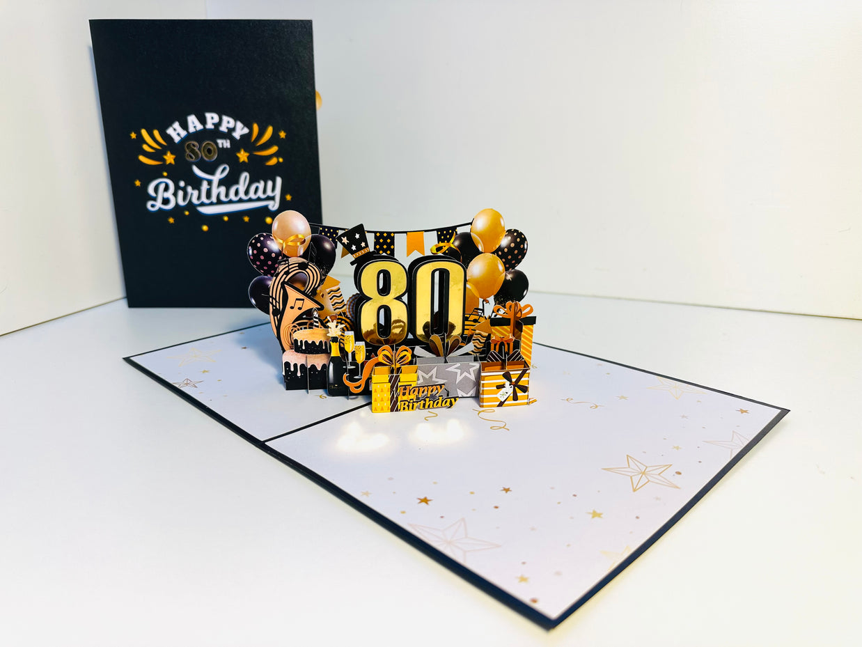 80th Golden Happy Birthday with Presents Origami Pop Cards 3D Pop Up Greeting Card Thank You Handmade Gift Thinking of You Happy Birthday Occasion Australiana Celebrate the Beauty and Happiness During Special Day Best Wishes Gift