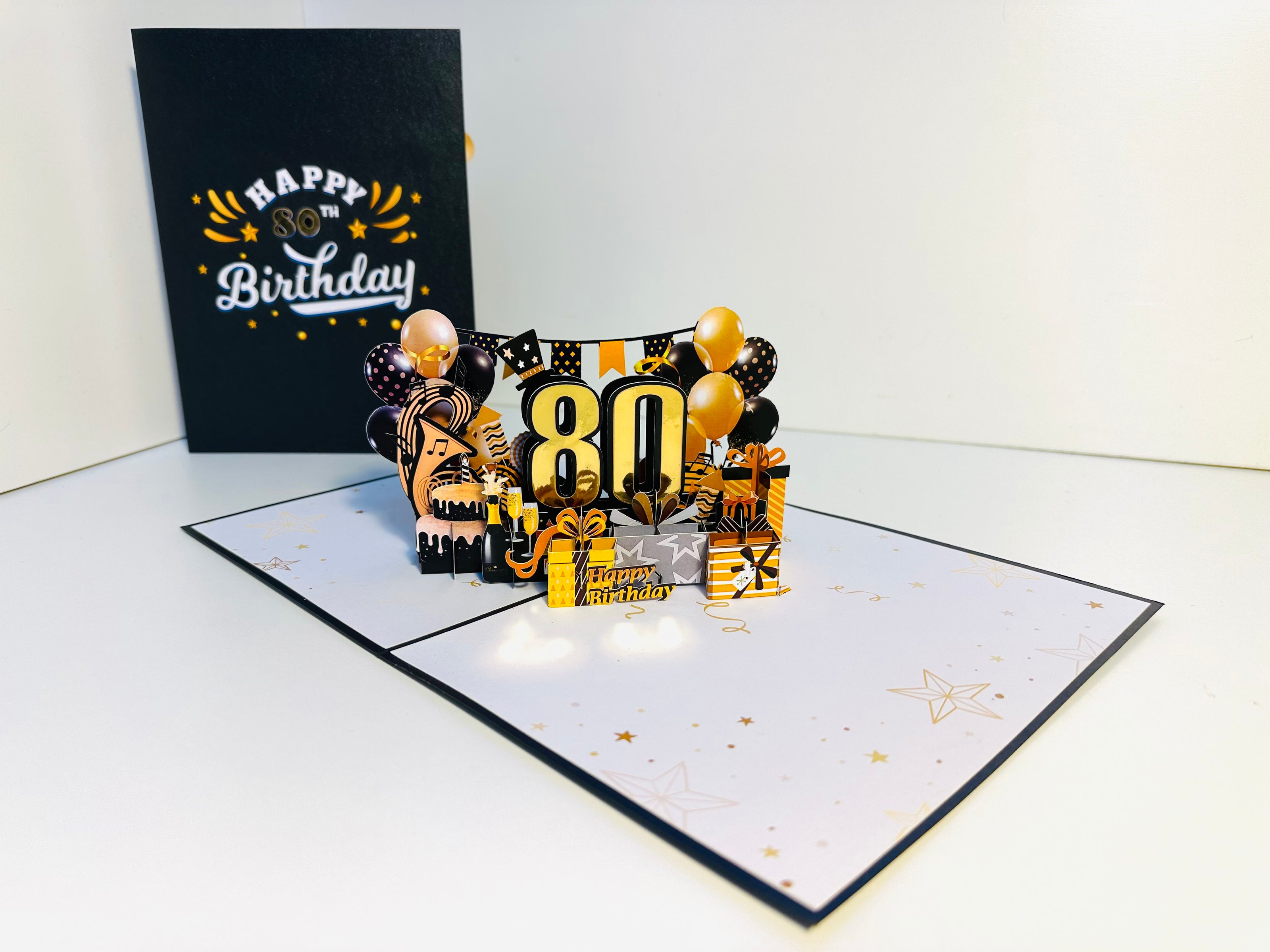 80th Golden Happy Birthday with Presents Origami Pop Cards 3D Pop Up Greeting Card Thank You Handmade Gift Thinking of You Happy Birthday Occasion Australiana Celebrate the Beauty and Happiness During Special Day Best Wishes Gift