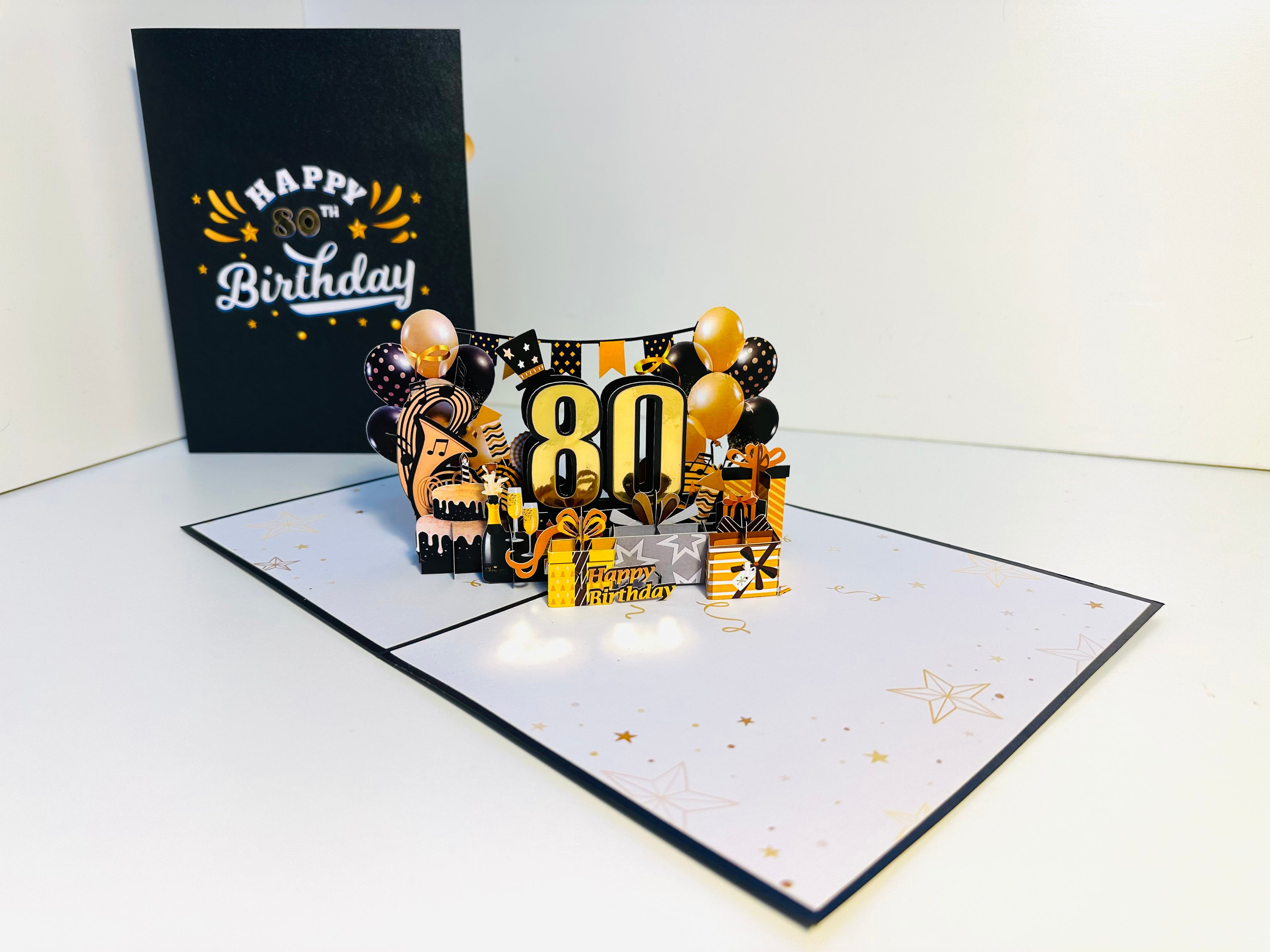 80th Golden Happy Birthday with Presents Origami Pop Cards 3D Pop Up Greeting Card Thank You Handmade Gift Thinking of You Happy Birthday Occasion Australiana Celebrate the Beauty and Happiness During Special Day Best Wishes Gift