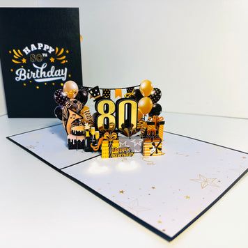 80th Golden Happy Birthday with Presents Origami Pop Cards 3D Pop Up Greeting Card Thank You Handmade Gift Thinking of You Happy Birthday Occasion Australiana Celebrate the Beauty and Happiness During Special Day Best Wishes Gift