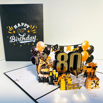 80th Golden Happy Birthday with Presents Origami Pop Cards 3D Pop Up Greeting Card Thank You Handmade Gift Thinking of You Happy Birthday Occasion Australiana Celebrate the Beauty and Happiness During Special Day Best Wishes Gift