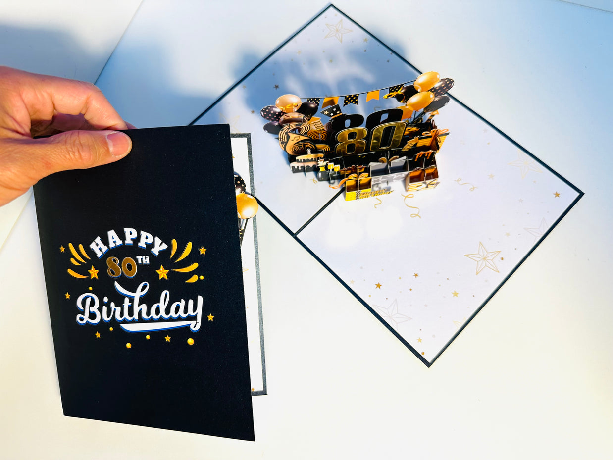 80th Golden Happy Birthday with Presents Origami Pop Cards 3D Pop Up Greeting Card Thank You Handmade Gift Thinking of You Happy Birthday Occasion Australiana Celebrate the Beauty and Happiness During Special Day Best Wishes Gift
