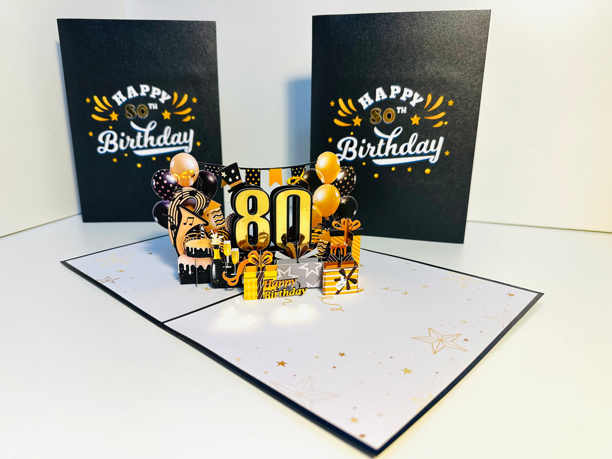 80th Golden Happy Birthday with Presents Origami Pop Cards 3D Pop Up Greeting Card Thank You Handmade Gift Thinking of You Happy Birthday Occasion Australiana Celebrate the Beauty and Happiness During Special Day Best Wishes Gift