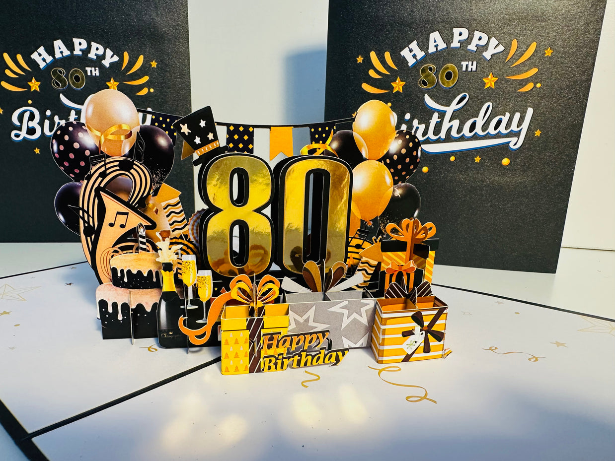 80th Golden Happy Birthday with Presents Origami Pop Cards 3D Pop Up Greeting Card Thank You Handmade Gift Thinking of You Happy Birthday Occasion Australiana Celebrate the Beauty and Happiness During Special Day Best Wishes Gift