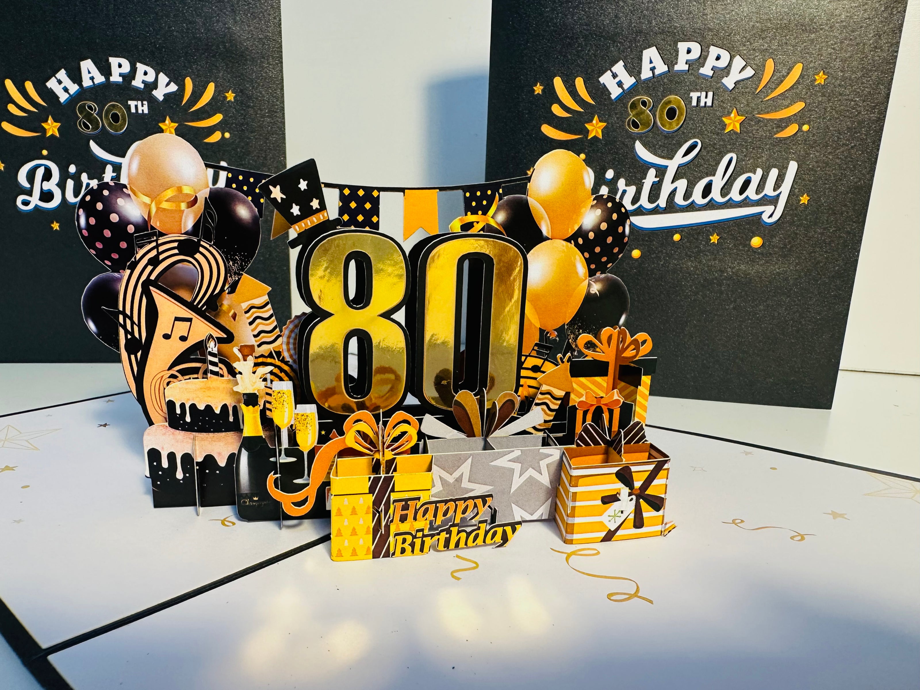 80th Golden Happy Birthday with Presents Origami Pop Cards 3D Pop Up Greeting Card Thank You Handmade Gift Thinking of You Happy Birthday Occasion Australiana Celebrate the Beauty and Happiness During Special Day Best Wishes Gift