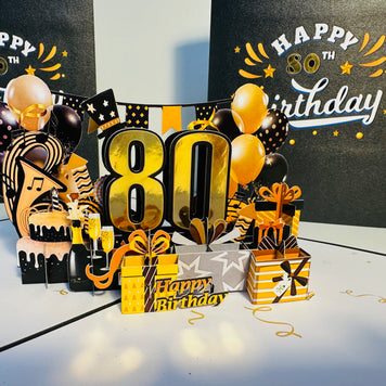 80th Golden Happy Birthday with Presents Origami Pop Cards 3D Pop Up Greeting Card Thank You Handmade Gift Thinking of You Happy Birthday Occasion Australiana Celebrate the Beauty and Happiness During Special Day Best Wishes Gift