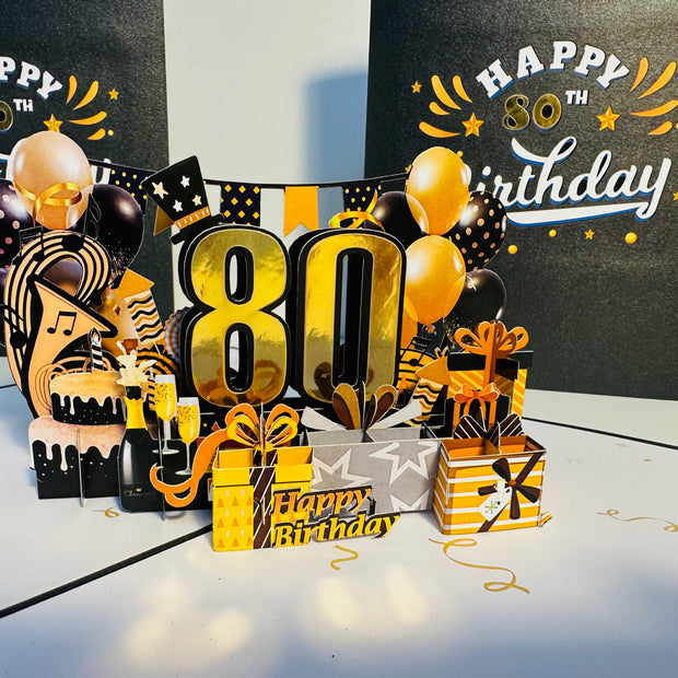 80th Golden Happy Birthday with Presents Origami Pop Cards 3D Pop Up Greeting Card Thank You Handmade Gift Thinking of You Happy Birthday Occasion Australiana Celebrate the Beauty and Happiness During Special Day Best Wishes Gift