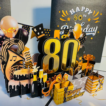 80th Golden Happy Birthday with Presents Origami Pop Cards 3D Pop Up Greeting Card Thank You Handmade Gift Thinking of You Happy Birthday Occasion Australiana Celebrate the Beauty and Happiness During Special Day Best Wishes Gift